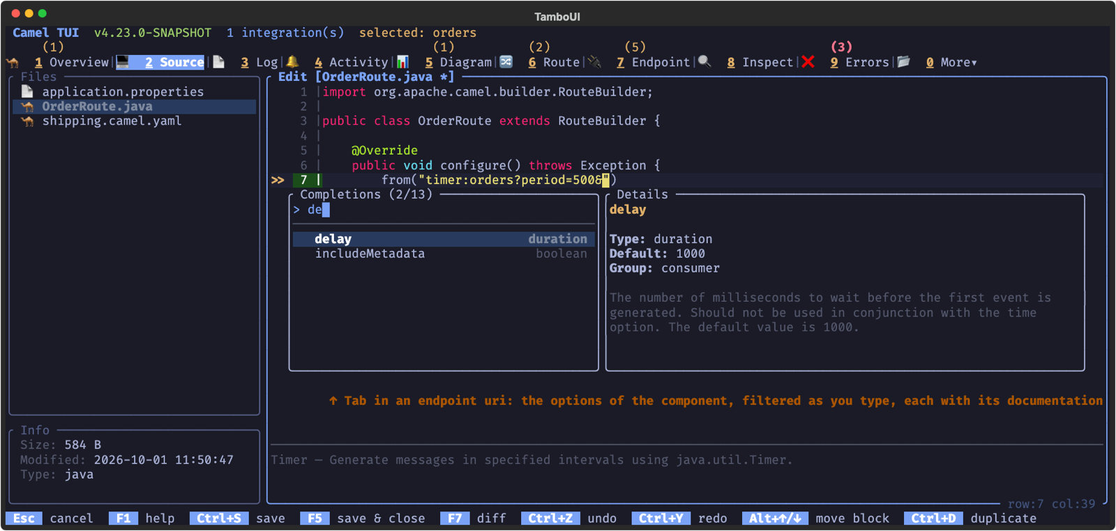 Tab completes the options of an endpoint